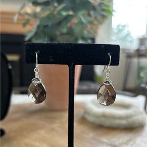 Sterling silver/925 smoky quartz pear shape drop earrings